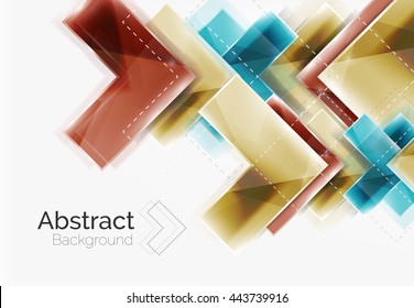 Arrow background. Vector web brochure, internet flyer, wallpaper or cover poster design. Geometric style, colorful realistic glossy arrow shapes with copyspace. Directional idea banner