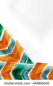 Arrow background. Vector web brochure, internet flyer, wallpaper or cover poster design. Geometric style, colorful realistic glossy arrow shapes with copyspace. Directional idea banner