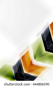 Arrow background. Vector web brochure, internet flyer, wallpaper or cover poster design. Geometric style, colorful realistic glossy arrow shapes with copyspace. Directional idea banner