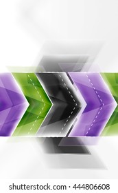 Arrow background. Vector web brochure, internet flyer, wallpaper or cover poster design. Geometric style, colorful realistic glossy arrow shapes with copyspace. Directional idea banner