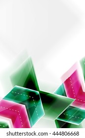 Arrow background. Vector web brochure, internet flyer, wallpaper or cover poster design. Geometric style, colorful realistic glossy arrow shapes with copyspace. Directional idea banner