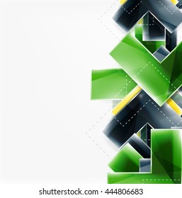 Arrow background. Vector web brochure, internet flyer, wallpaper or cover poster design. Geometric style, colorful realistic glossy arrow shapes with copyspace. Directional idea banner