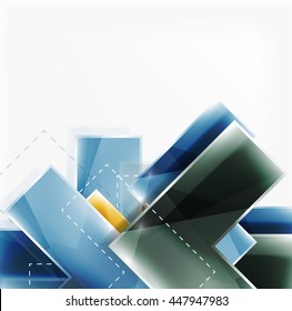 Arrow background. Vector web brochure, internet flyer, wallpaper or cover poster design. Geometric style, colorful realistic glossy arrow shapes with copyspace. Directional idea banner