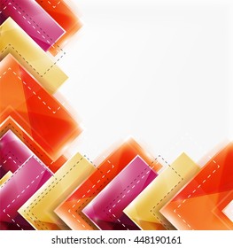Arrow background. Vector web brochure, internet flyer, wallpaper or cover poster design. Geometric style, colorful realistic glossy arrow shapes with copyspace. Directional idea banner
