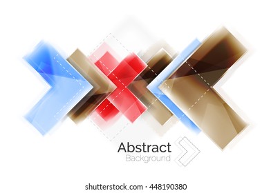 Arrow background. Vector web brochure, internet flyer, wallpaper or cover poster design. Geometric style, colorful realistic glossy arrow shapes with copyspace. Directional idea banner