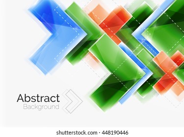 Arrow background. Vector web brochure, internet flyer, wallpaper or cover poster design. Geometric style, colorful realistic glossy arrow shapes with copyspace. Directional idea banner