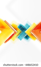 Arrow background. Vector web brochure, internet flyer, wallpaper or cover poster design. Geometric style, colorful realistic glossy arrow shapes with copyspace. Directional idea banner