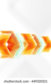 Arrow background. Vector web brochure, internet flyer, wallpaper or cover poster design. Geometric style, colorful realistic glossy arrow shapes with copyspace. Directional idea banner
