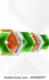 Arrow background. Vector web brochure, internet flyer, wallpaper or cover poster design. Geometric style, colorful realistic glossy arrow shapes with copyspace. Directional idea banner