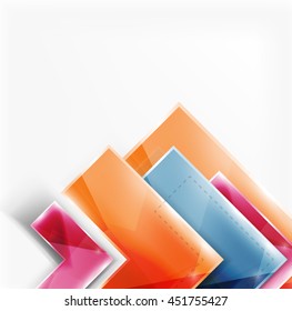Arrow background. Vector web brochure, internet flyer, wallpaper or cover poster design. Geometric style, colorful realistic glossy arrow shapes with copyspace. Directional idea banner
