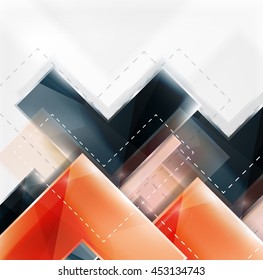 Arrow background. Vector web brochure, internet flyer, wallpaper or cover poster design. Geometric style, colorful realistic glossy arrow shapes with copyspace. Directional idea banner