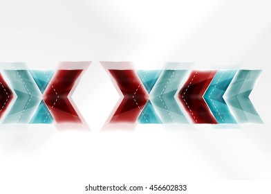 Arrow background. Vector web brochure, internet flyer, wallpaper or cover poster design. Geometric style, colorful realistic glossy arrow shapes with copyspace. Directional idea banner