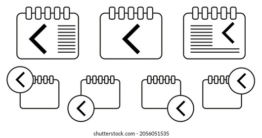Arrow, backward vector icon in calender set illustration for ui and ux, website or mobile application