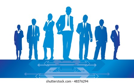 arrow banner with business people on top