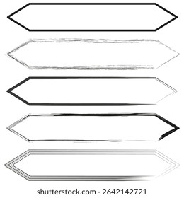 Arrow banner icon. Linear direction tag. Vector outline shape. Geometric frame figure.