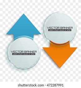 Arrow banners. Glass circle with colorful signs. Infographic template. Vector illustration