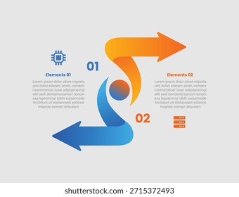 Infográfico de base de seta com estilo de gradiente com seta suave flip distintivo de fita com direção oposta para cima e para baixo com 2 elementos estágios vetor