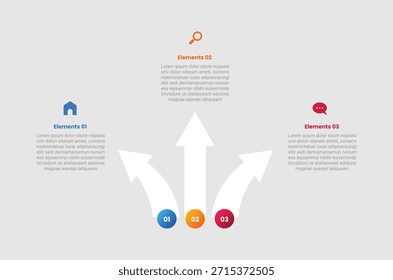 Infografía de base de flecha con estilo de degradado con flecha de propagación suave en toda la dirección con 3 etapas de Elementos Vector