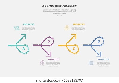 arrow base infographic outline style with 4 point template with creative shape arrow up and down direction for slide presentation vector