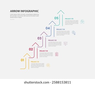 arrow base infographic outline style with 5 point template with arrow staircase ladder style for slide presentation vector