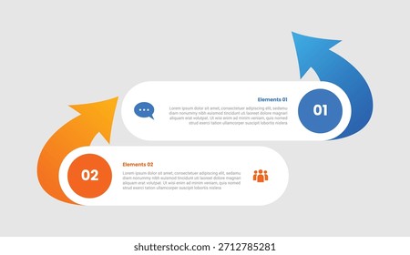 Comparación de la forma de la base de la flecha frente a la infografía con estilo de degradado con caja rectangular redonda con dirección superior de flecha con dirección opuesta con Vector de etapas de 2 Elementos