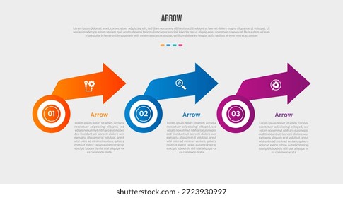 Arrow base shape infographics gradient template diagram with circle point with arrow lifted upraised with 3 point step creative vector