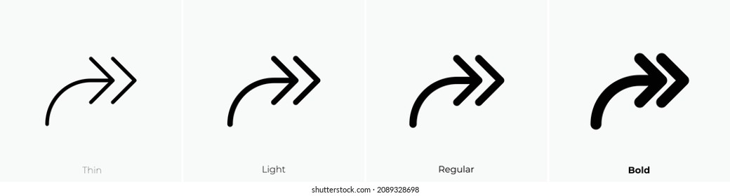 arrow bend double up right icon. Thin, Light Regular And Bold style design isolated on white background