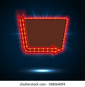 Arrow and billboard sign of shining  blue light .vector