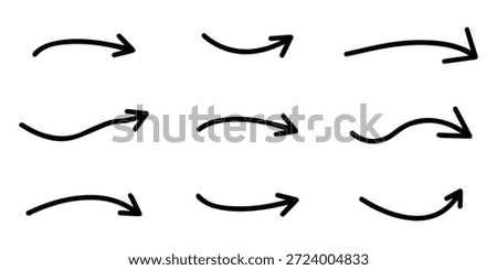 Arrow black collection set. Thin curves arrow design. Direction combination concepts. Eps vector art icon, sign, and symbol. 