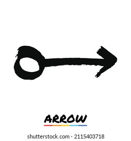 Arrow in black ink brush style, Black grunge arrow, Vector, Illustration.