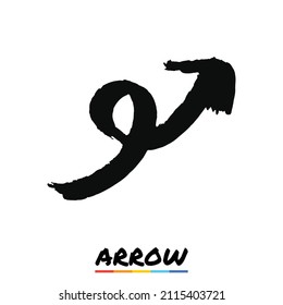 Arrow in black ink brush style, Black grunge arrow, Vector, Illustration.