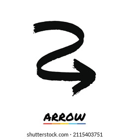 Arrow in black ink brush style, Black grunge arrow, Vector, Illustration.