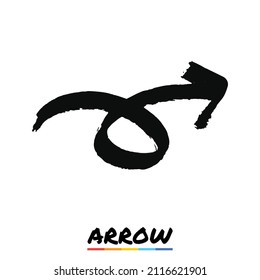 Arrow in black ink brush style, Black grunge arrow, Vector, Illustration.