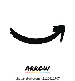 Arrow in black ink brush style, Black grunge arrow, Vector, Illustration.