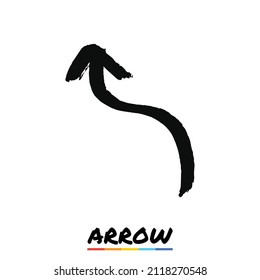 Arrow in black ink brush style, Black grunge arrow, Vector, Illustration.