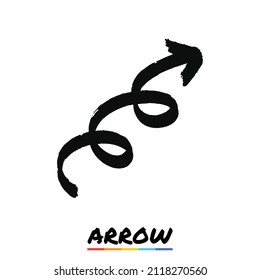 Arrow in black ink brush style, Black grunge arrow, Vector, Illustration.