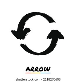 Arrow in black ink brush style, Black grunge arrow, Vector, Illustration.