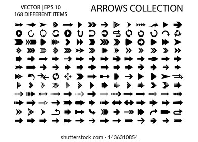 Arrow black isolated vector icons set. Arrows icon collection for web, mobile app. Arrow vector download icon set. Arrows vector curve flat collection. Application digital button illustration 