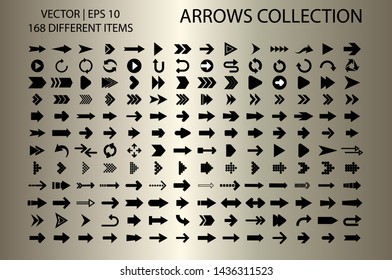 Arrow black isolated vector icons set. Arrows icon collection for web, mobile app. Arrow vector download icon set. Arrows vector curve flat collection. Application digital button illustration 