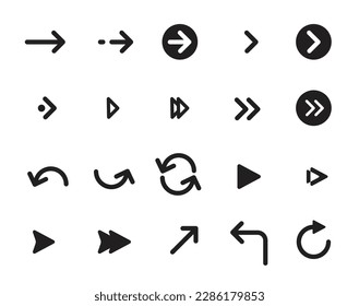 Pfeil mit schwarzer Linie, abgerundetes Symbol, einfacher und minimalistischer Symbolsatz