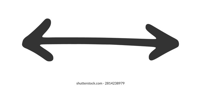 Arrow blackk pointer design featuring bidirectional horizontal heads in hand drawn sketch style. Double sided navigation sign with urban graffiti tag path isolated on white background clip art.