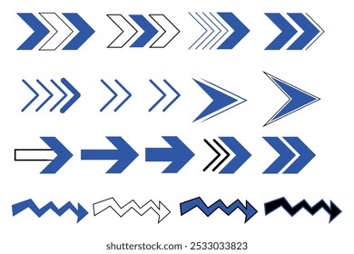 Conjunto de iconos de flecha azul y negro. Modernas flechas simples. Ilustración vectorial.