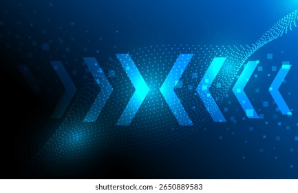 arrow blue with dot lines wave curve electric neon light cyberspace abstract technology background