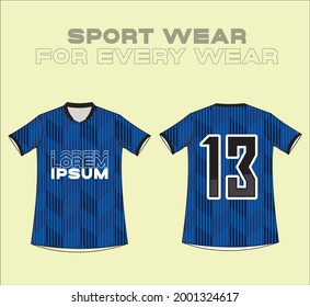 arrow blue Fabric textile pattern design for soccer jersey football, e-sport or sport uniform. sumblimation pattern ready to print. Front and back view t-shirt mockup template design.