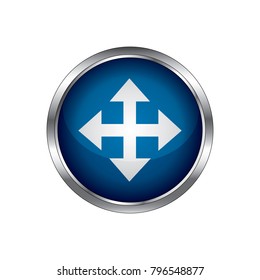 arrow blue glossy icon on white background, Blue glossy move web button, Full screen icon. Internet button on white background.