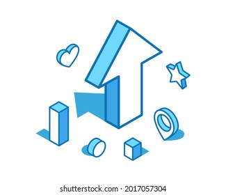 Arrow up blue line isometric illustration. Leader, growth 3D banner template.