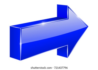 Arrow. Blue web shiny 3d icon. Vector illustration isolated on white background