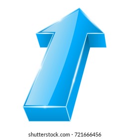 Arrow. Blue UP web shiny 3d icon. Vector illustration isolated on white background