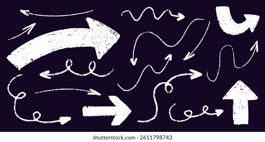 Arrow bold sketch with texture crayon chalk. Scribble hand drawn set arrow bold. Line crayon chalk set, Vector illustration