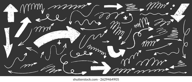 Arrow bold sketch with texture crayon chalk. Scribble hand drawn set arrow and underline. Underline crayon chalk set, Vector illustration